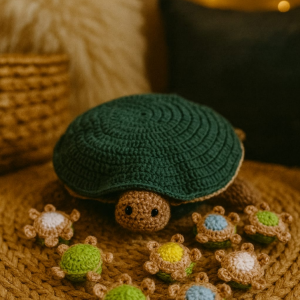 Jeu d’éveil sensoriel tortue crochetée à la main pour bébé, en coton mercerisé, avec petites pièces textiles à manipuler