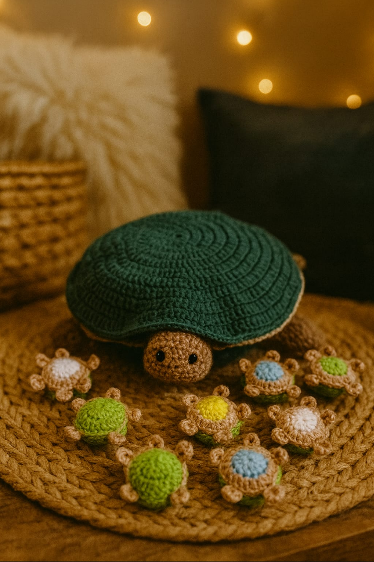 Jeu d’éveil sensoriel tortue crochetée à la main pour bébé, en coton mercerisé, avec petites pièces textiles à manipuler